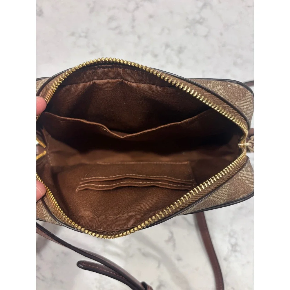 Coach Mini Jamie Camera Bag Signature Canvas Brown Crossbody Handbag 91677‎
